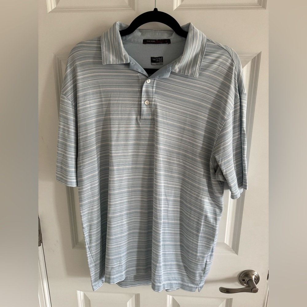 Men's Nike Tiger Woods Light Blue Striped Polo Golf Shirt